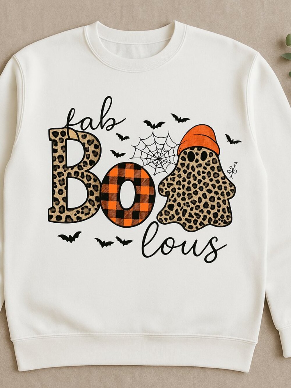 Fab Boo Lous Halloween Leopard Pumpkin Ghost Sweatshirt